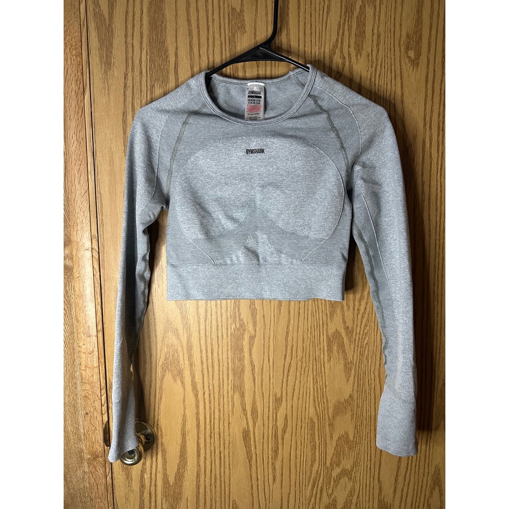 Gymshark Vital Seamless 2.0 Long Sleeve Crop Top Light Grey Marl GLCT4249 L